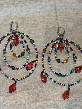 BOHO Seed Bead Earrings Bohemian Dangle Multi Tier Chandelier- Colorful